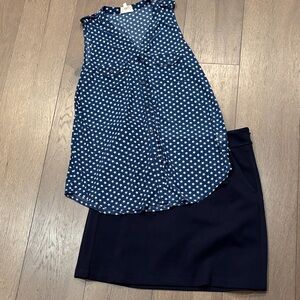 Blue Star-Print Sleeveless Blouse and Navy Skort Set